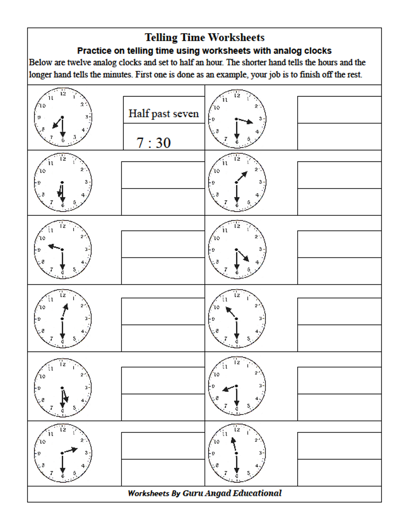 Telling Time Printable Worksheets 2nd Grade
