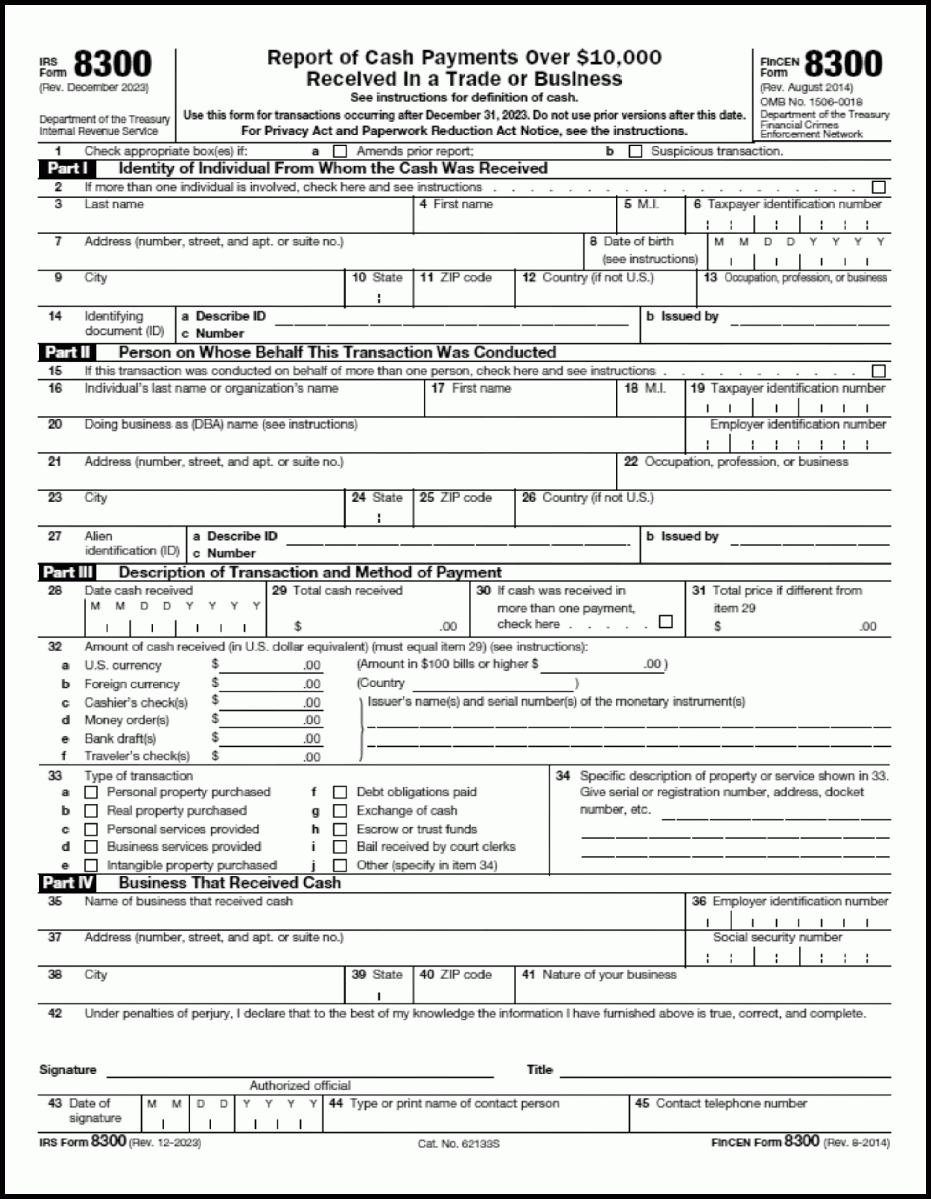 3 11 250 Form 8300 Processing Internal Revenue Service