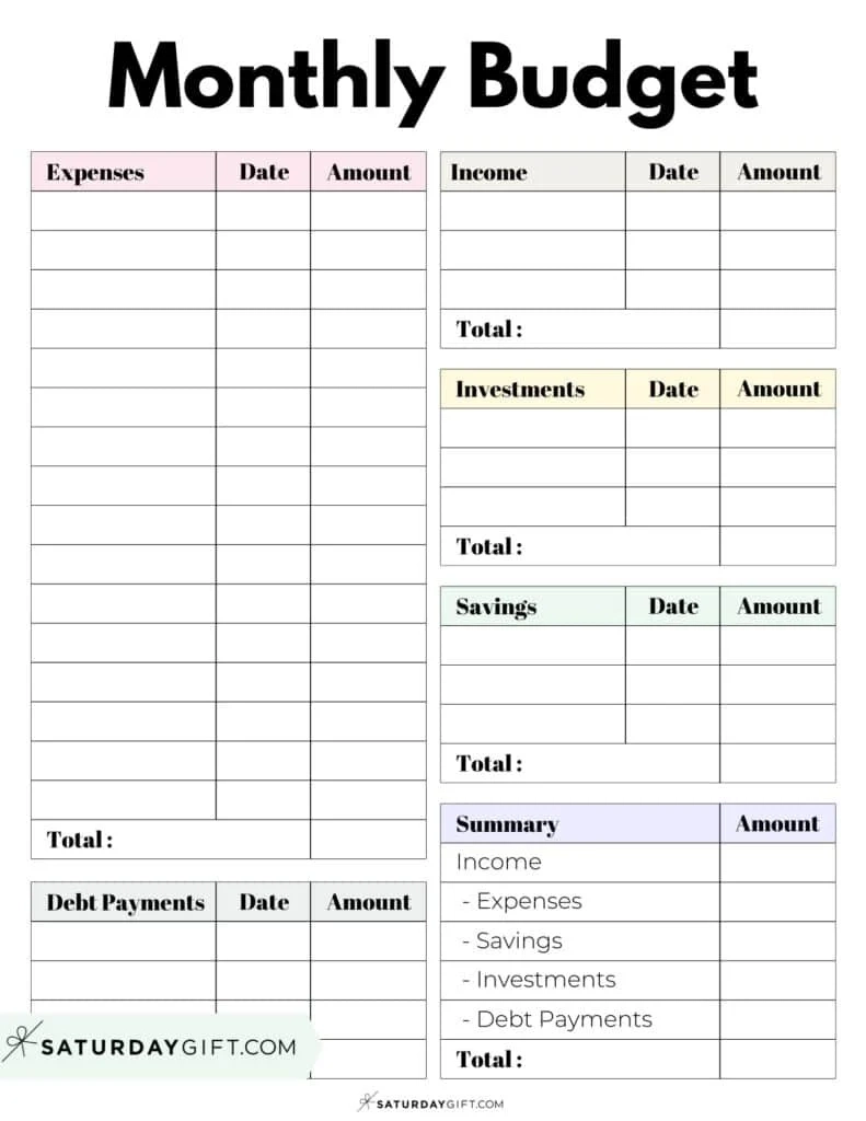 Free Printable Easy Budget Worksheet