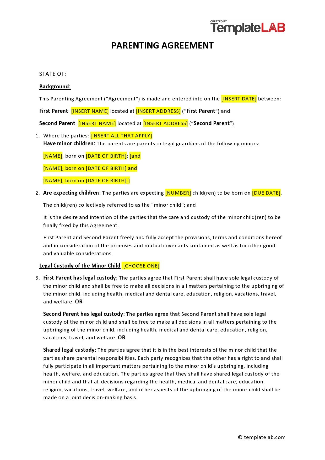 Free Parenting Plan Printable