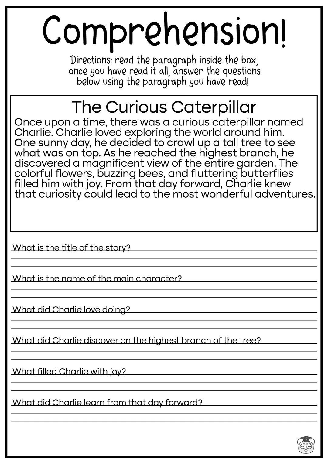 5 Printable Reading Comprehension English Worksheets ages 4 