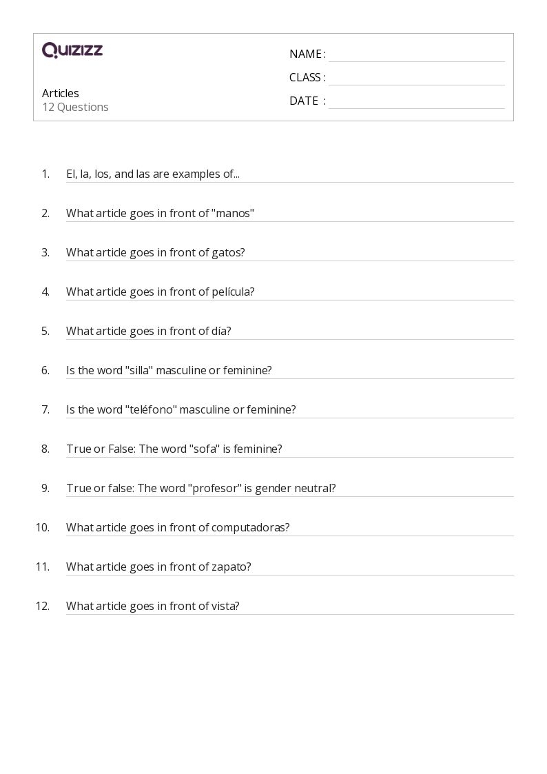 Printable Grammar Worksheets Grade 6