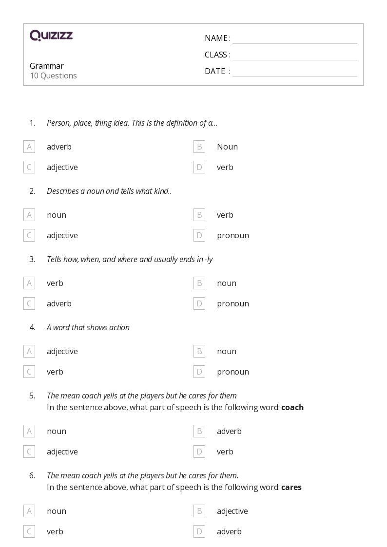 50 Grammar Worksheets For 6th Grade On Quizizz Free amp Printable