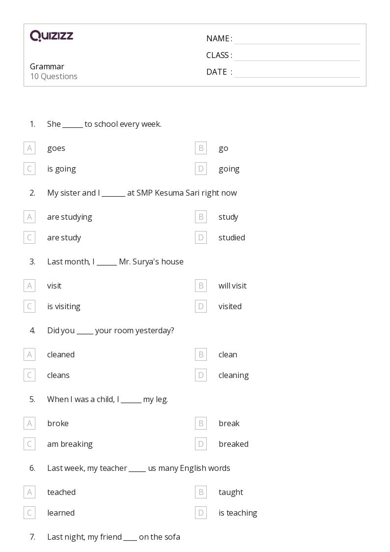 50 Grammar Worksheets For 7th Year On Quizizz Free amp Printable
