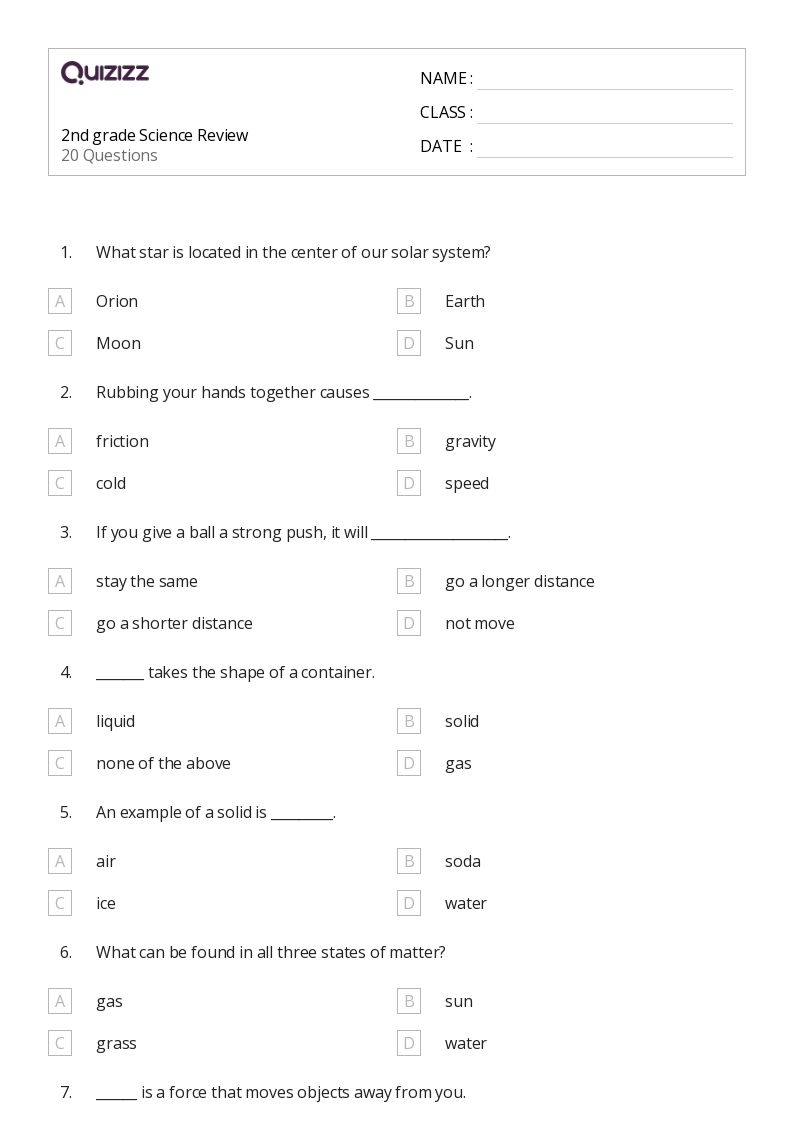 Printable Worksheets For 2nd Grade Science