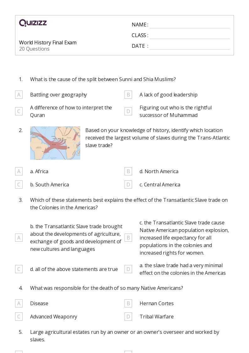 Free Printable World History Worksheets