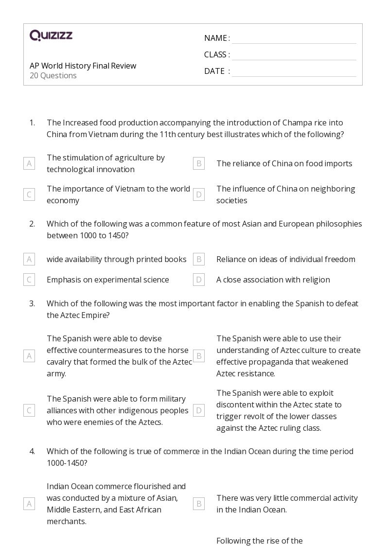 50 World History Worksheets For 10th Grade On Quizizz Free 