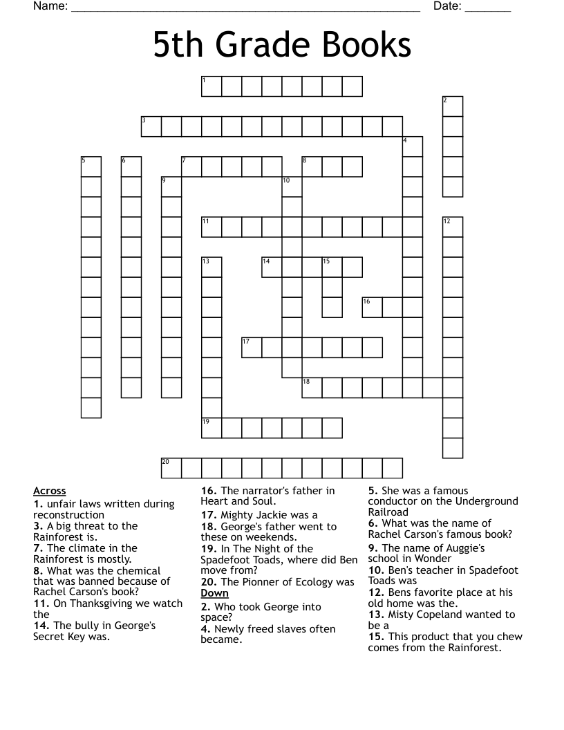 Printable Crossword Puzzles 5th Grade