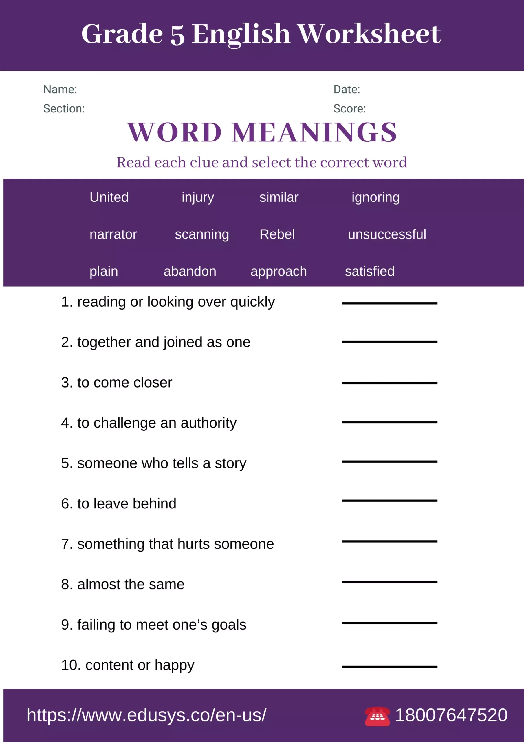 Grade 5 English Worksheets Free Printable