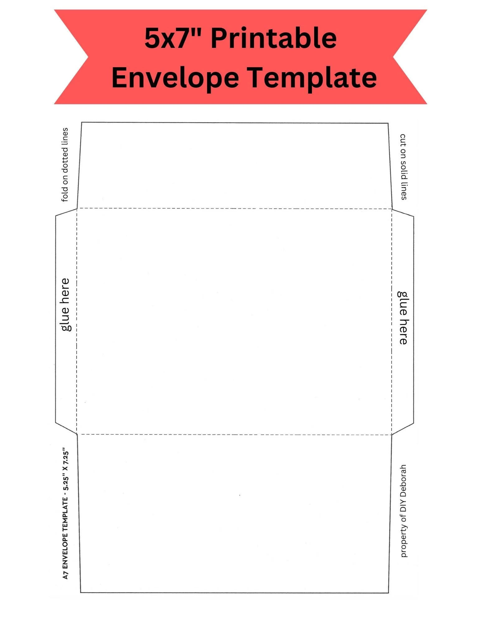 5x7 Printable Foldable Envelope Template Instant Digital 