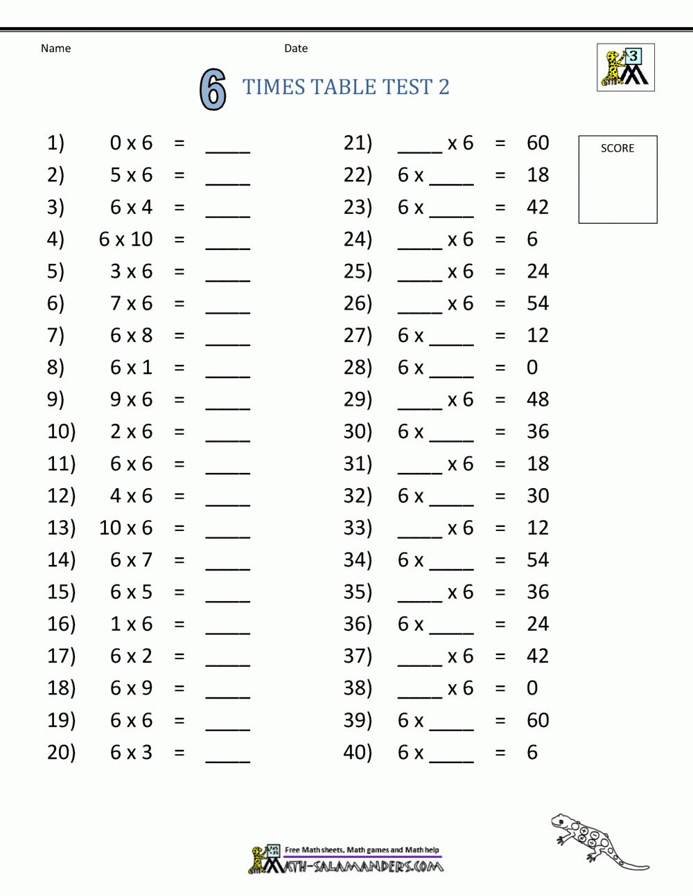 Printable Times Tables Worksheets Free