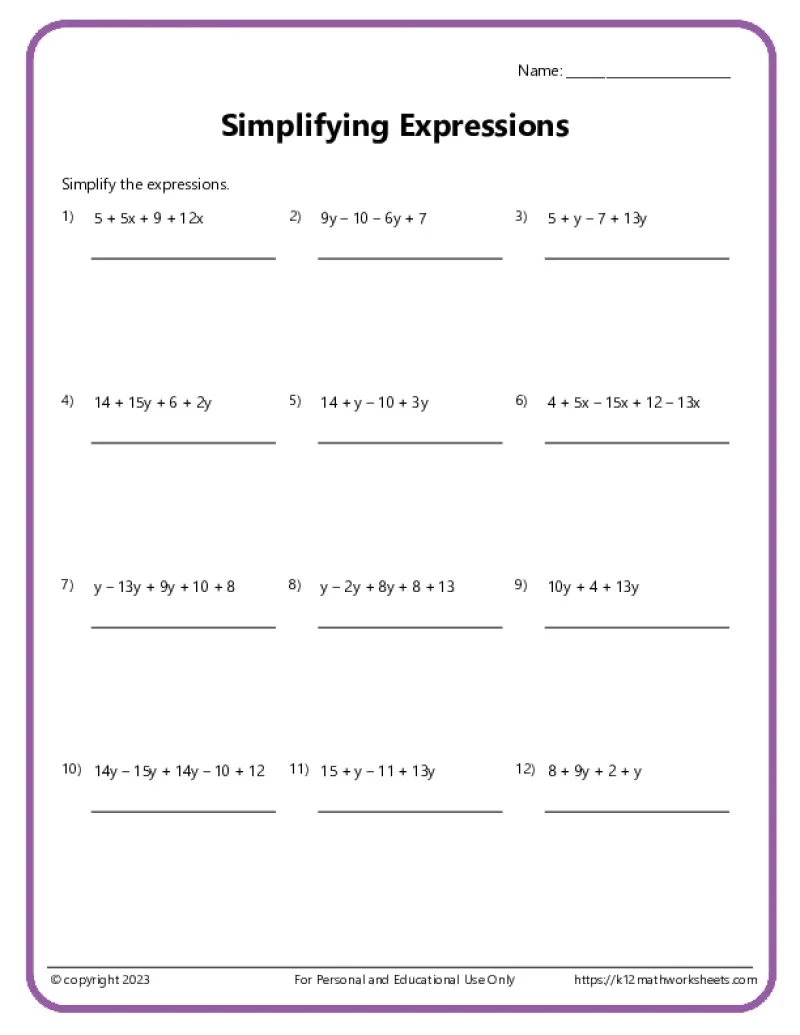 6th Grade Algebra Worksheets