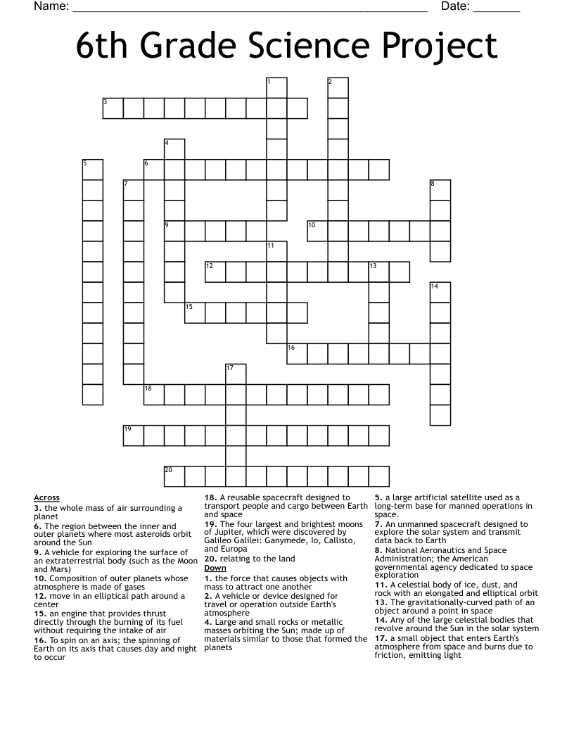 Printable Crossword Puzzles 6th Grade
