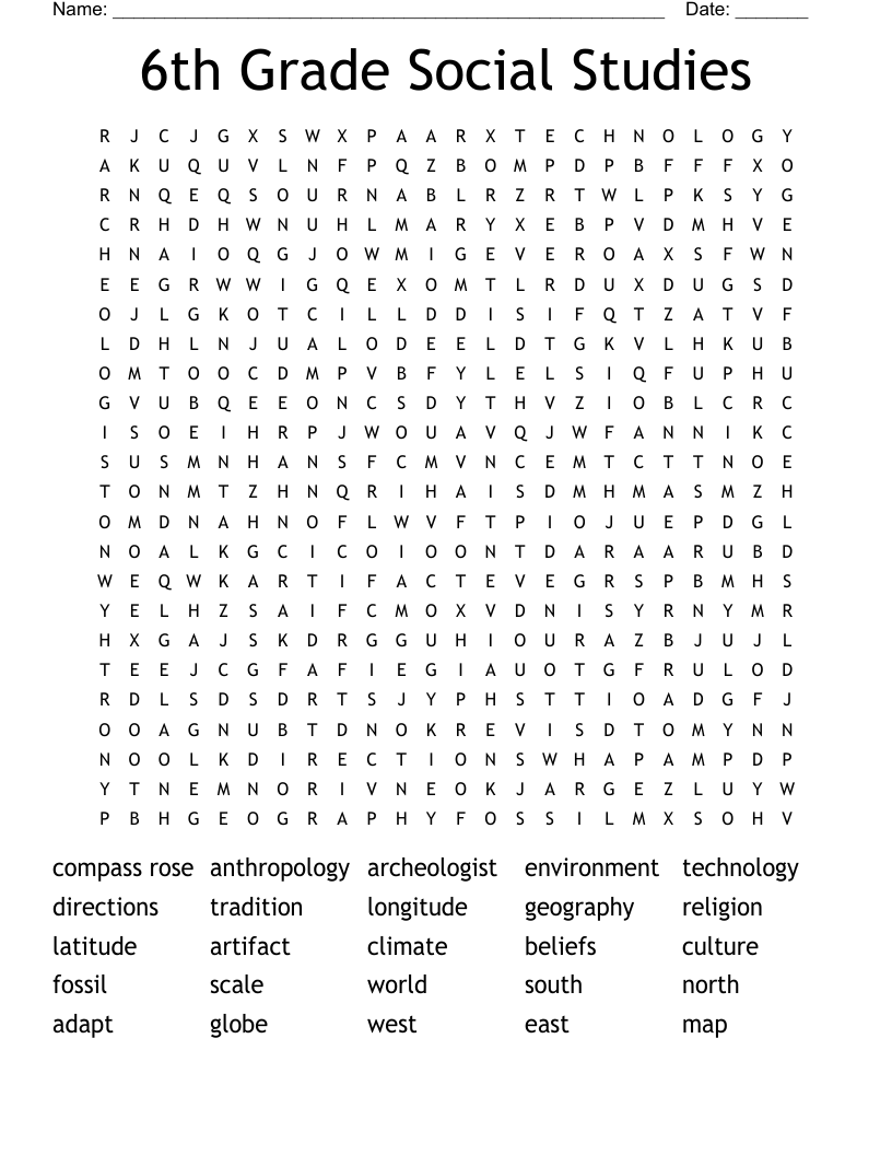 Crossword Puzzles Printable 6th Grade History