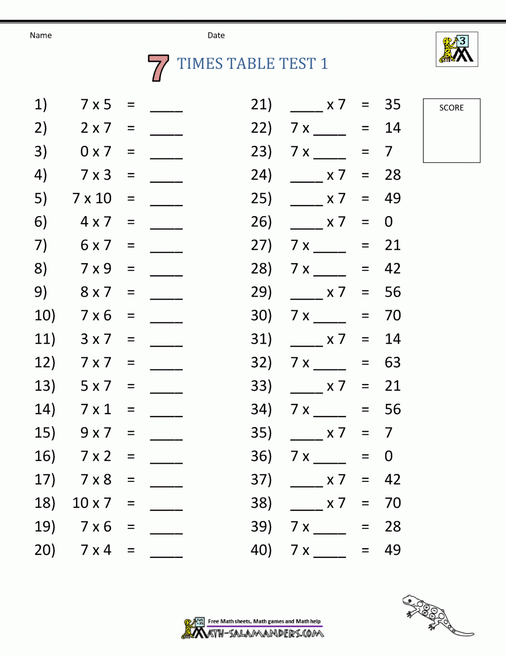 Printable Maths For 7 Year Old
