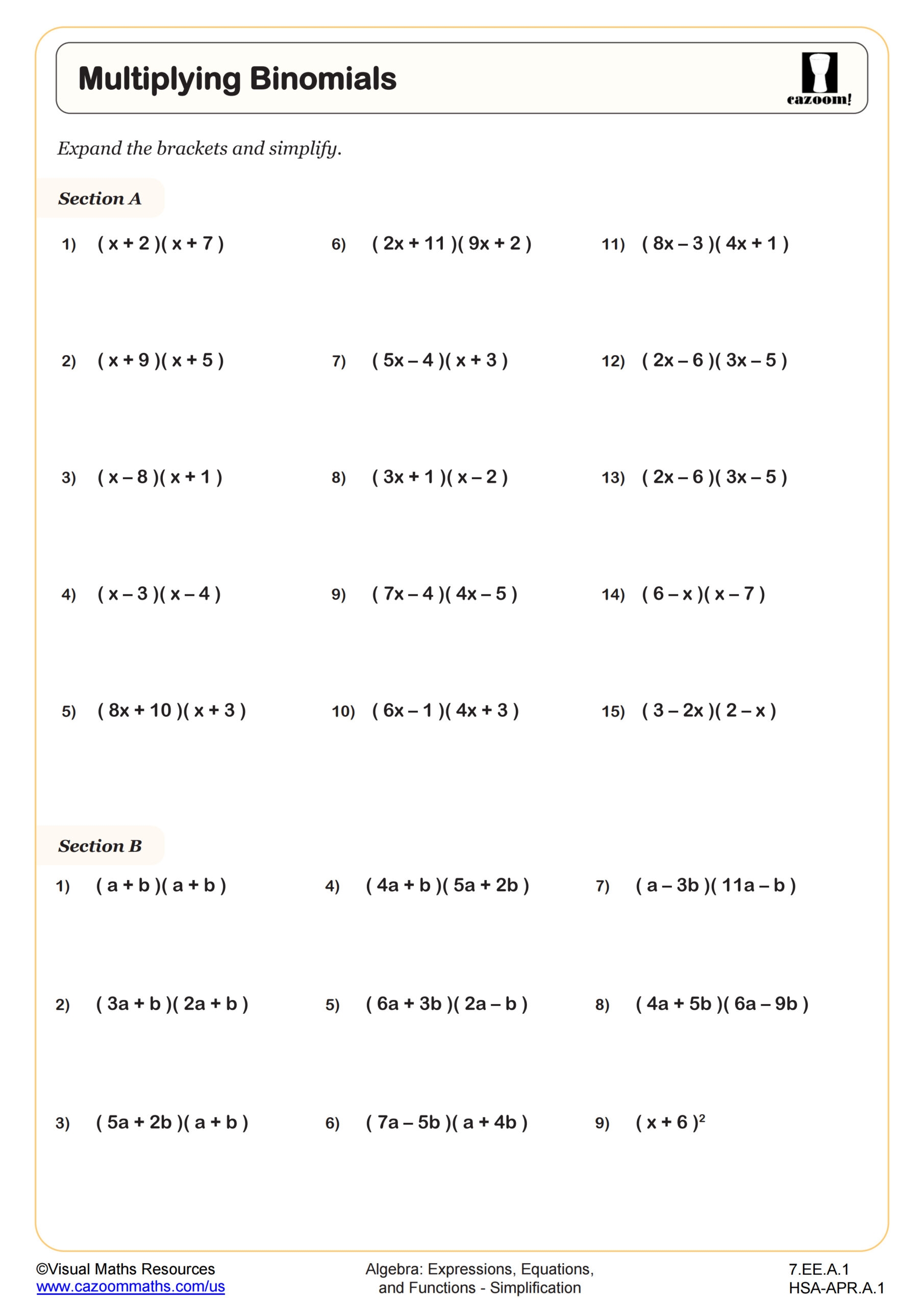 7th Grade Math Printable Worksheets Free