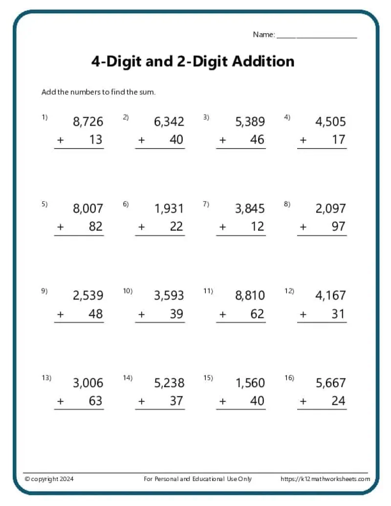 Adding And Subtracting Printable Worksheets