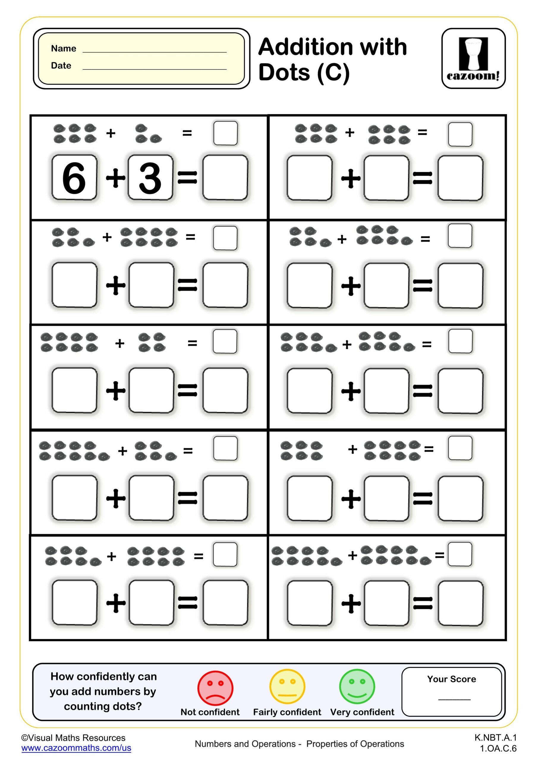 Addition With Dots C PDF Printable Addition Worksheets 
