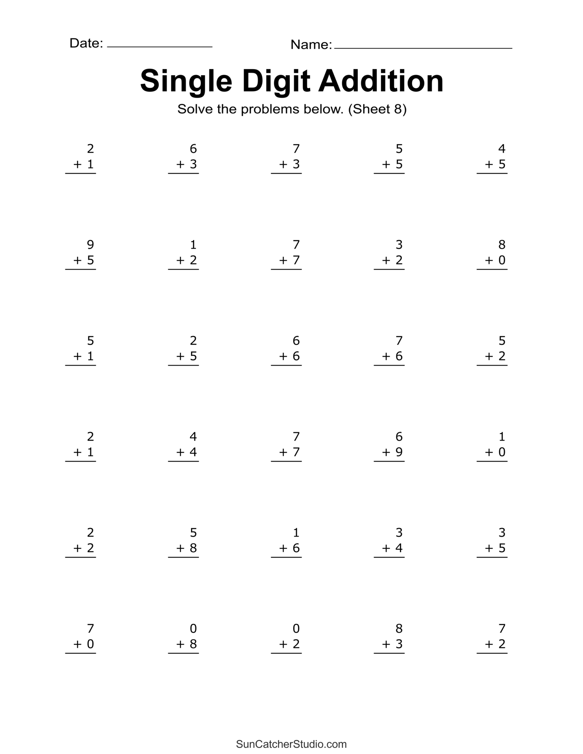 Printable Addition Math Facts Worksheets