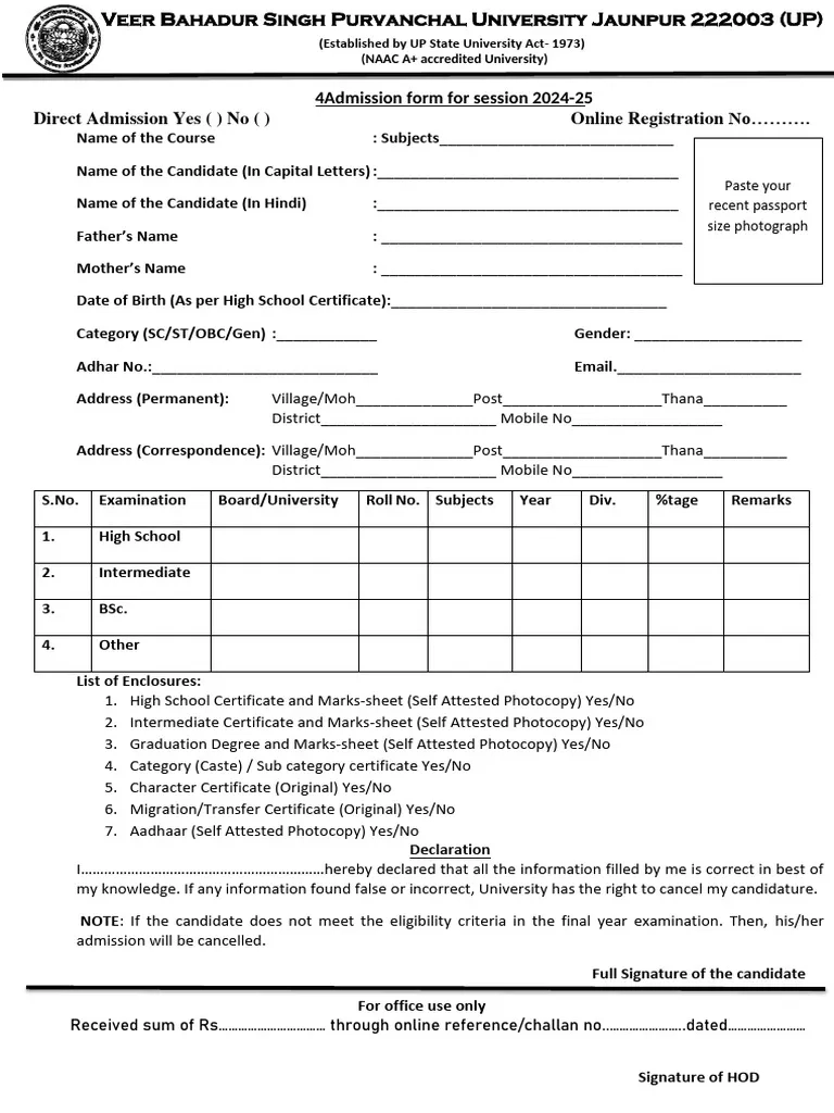 Admission Form 2024 25 PDF