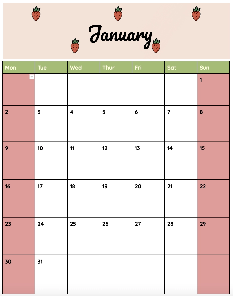 Google Doc Blank Printable Calendar