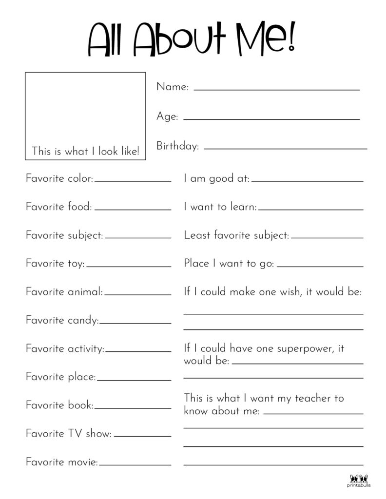 All About Me Printable Worksheets 50 FREE Printables 