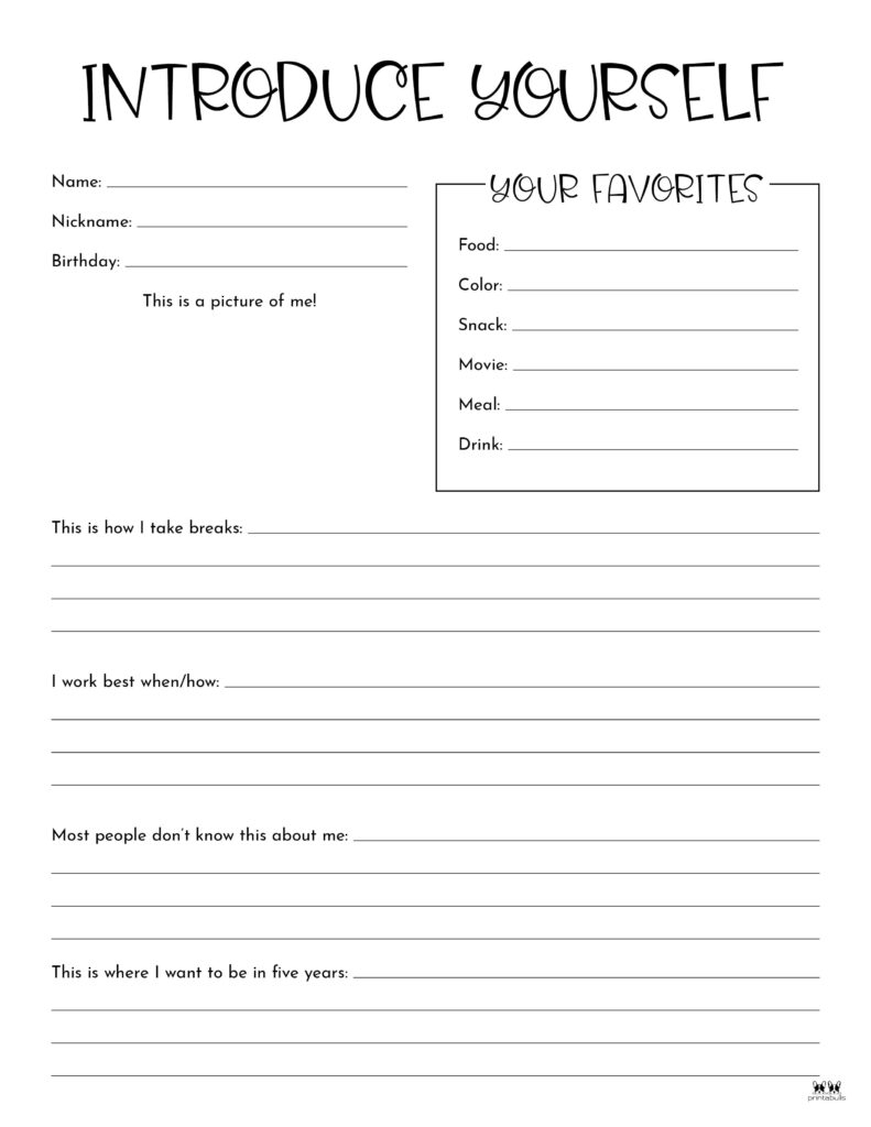 Free Printable All About Me Worksheet For Adults