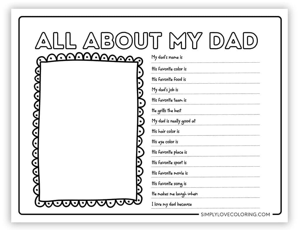 All About My Dad Printable Coloring Page