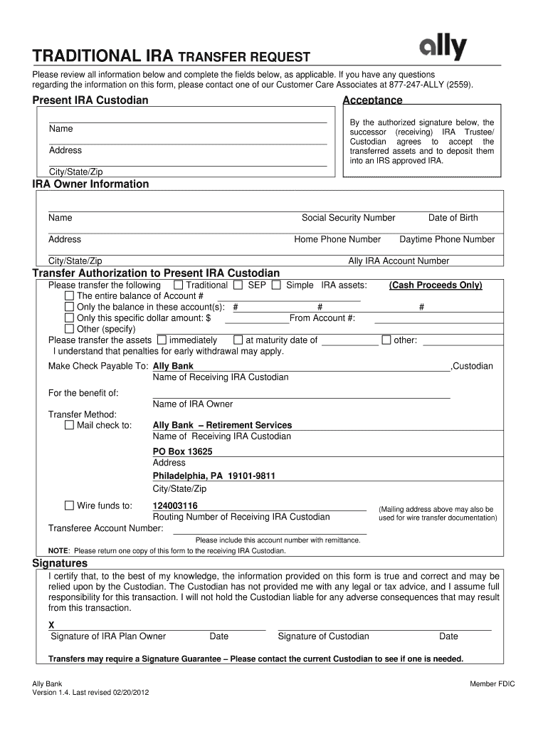Ally Ira Transfer Form Fill Out amp Sign Online DocHub