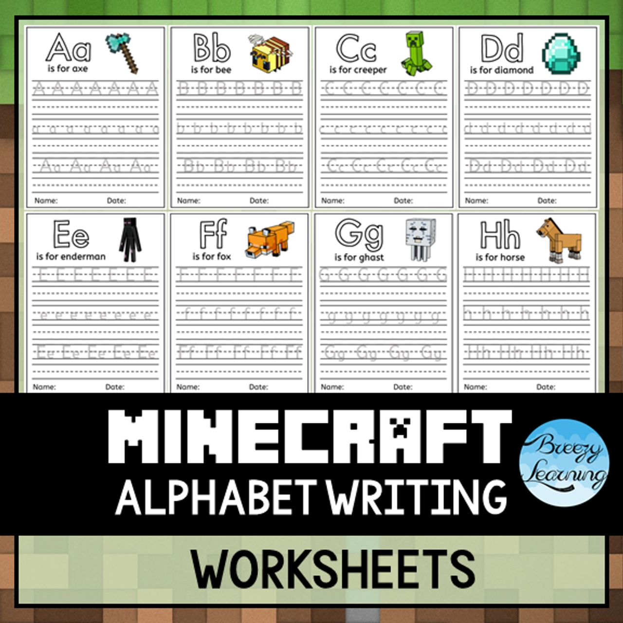 Alphabet Letter Tracing Worksheets MINECRAFT Amped Up Learning