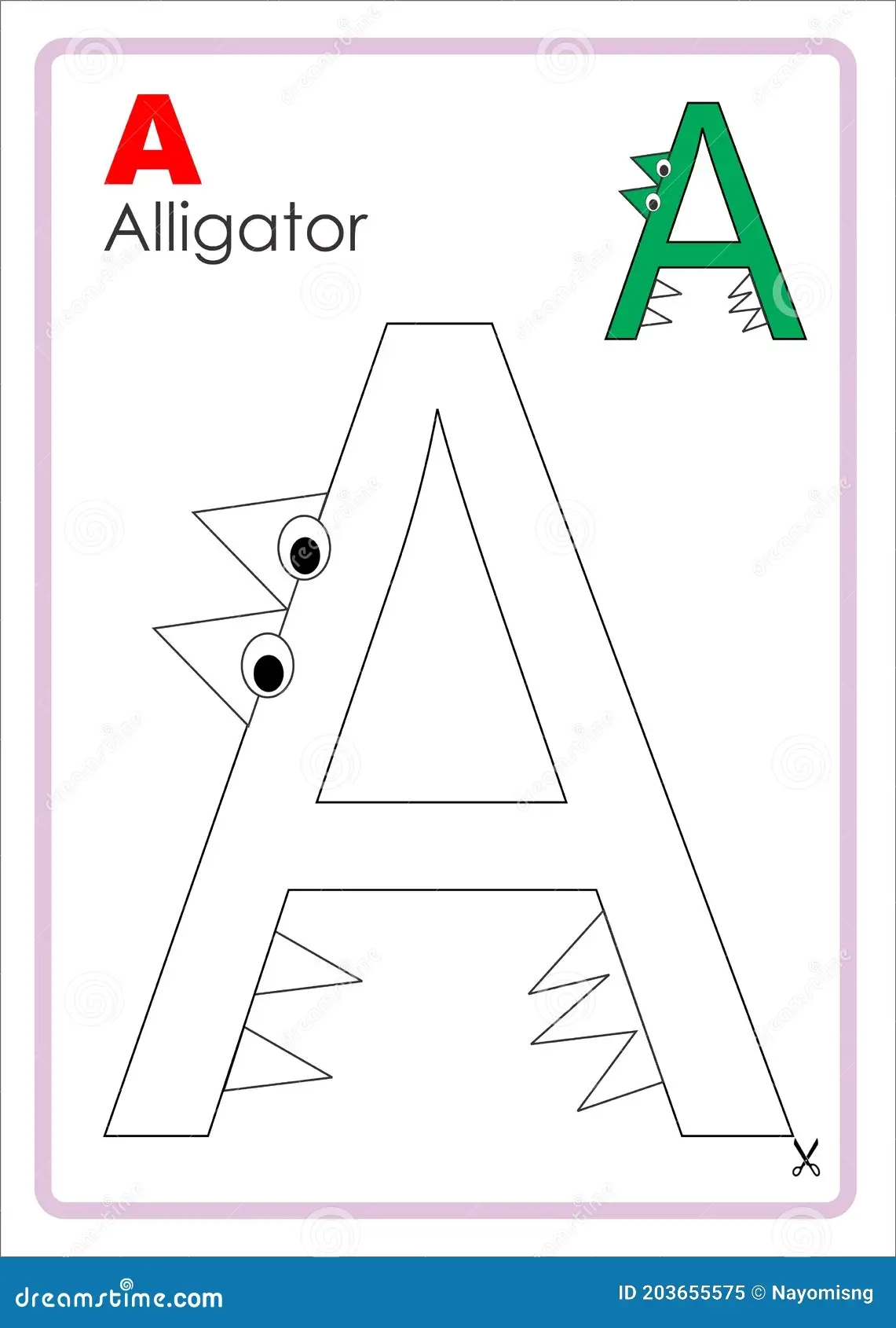 Alphabet Picture Letter a Colouring Page Alligator Craft Stock 
