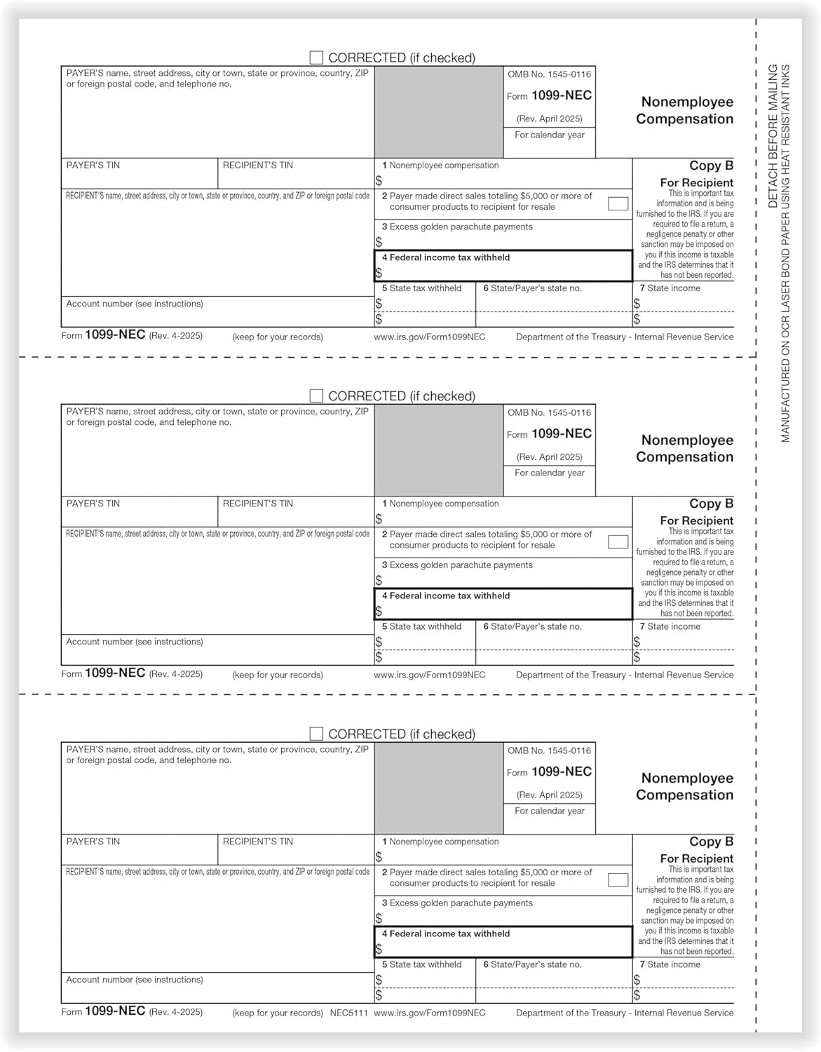 Irs 1099 Nec Form 2025