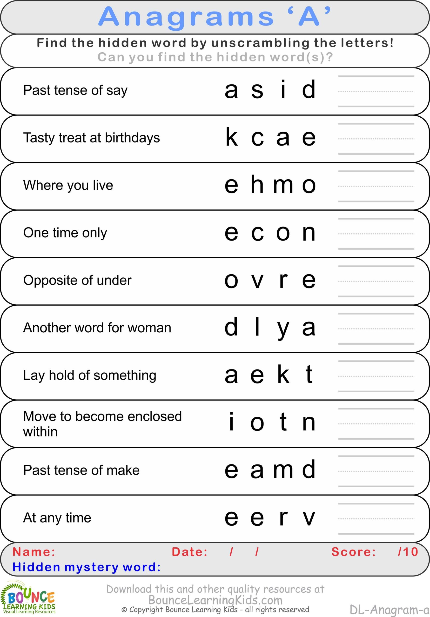 Anagrams PORTALLAS Worksheets Library