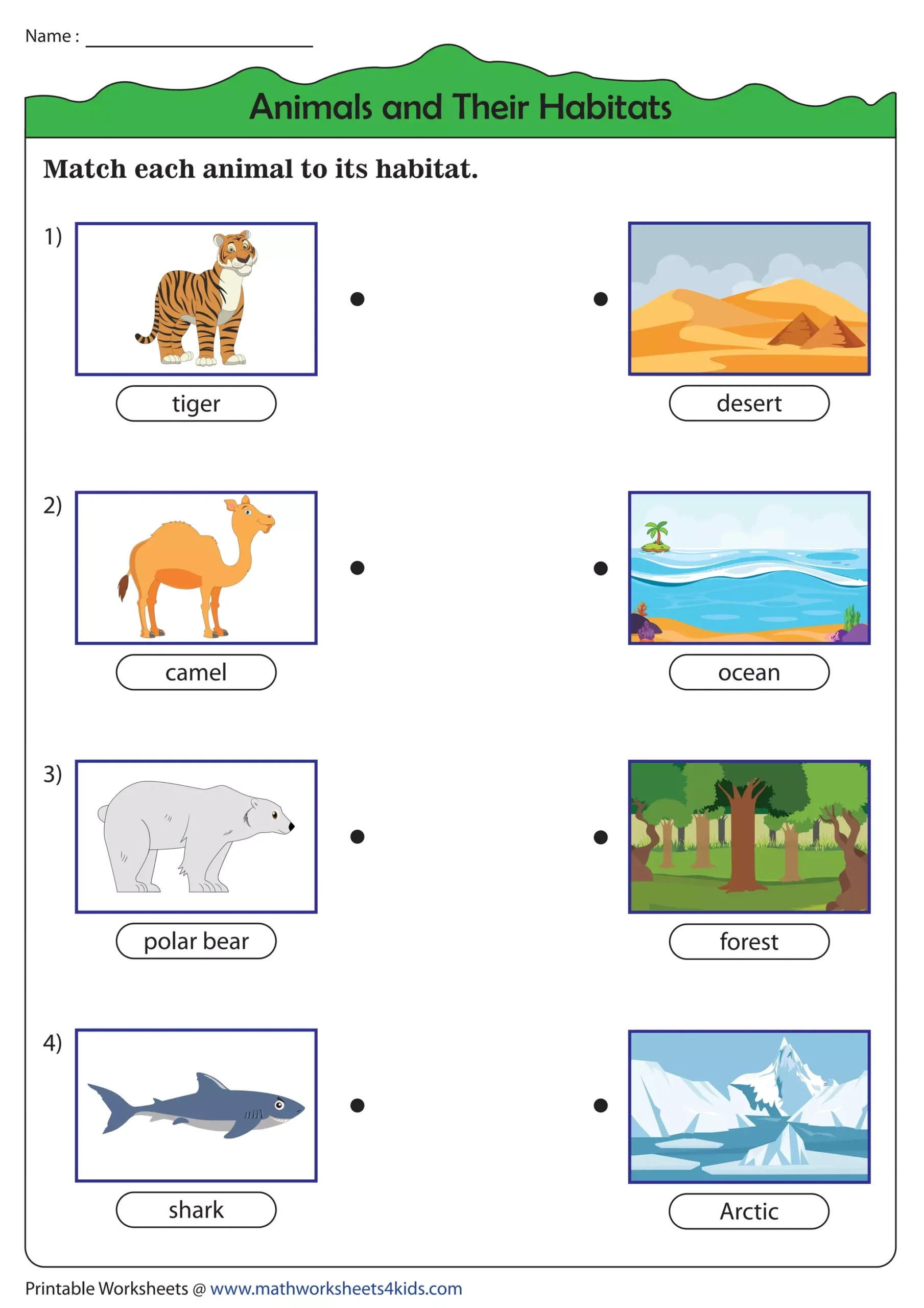 Printable Animal Habitats Worksheets