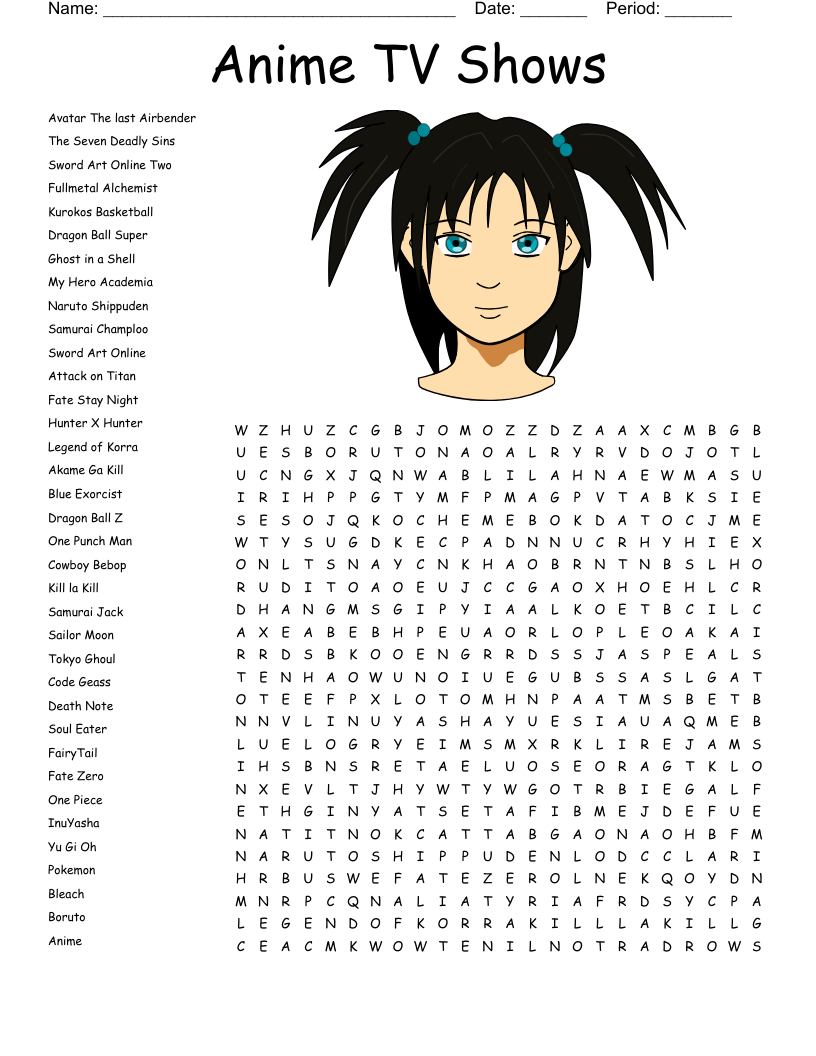 Anime amp Manga Crosswords Word Searches Bingo Cards WordMint