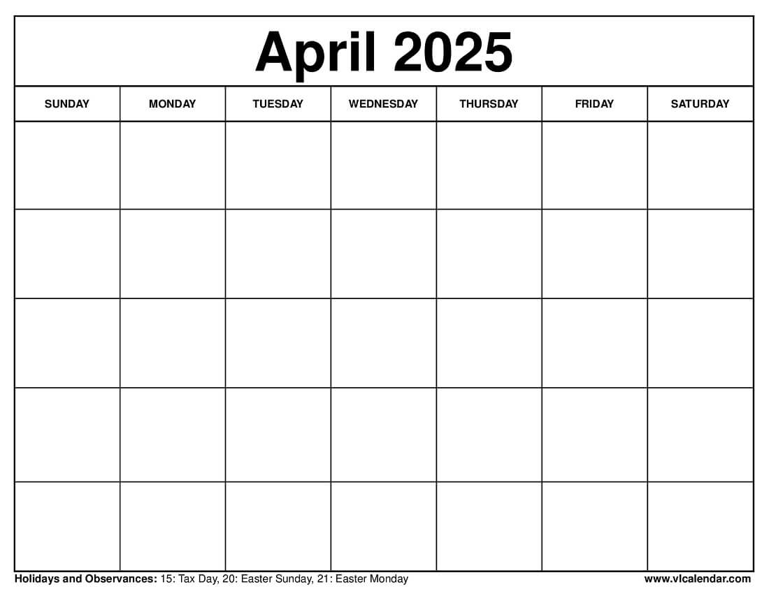 Blank Printable April Calendar