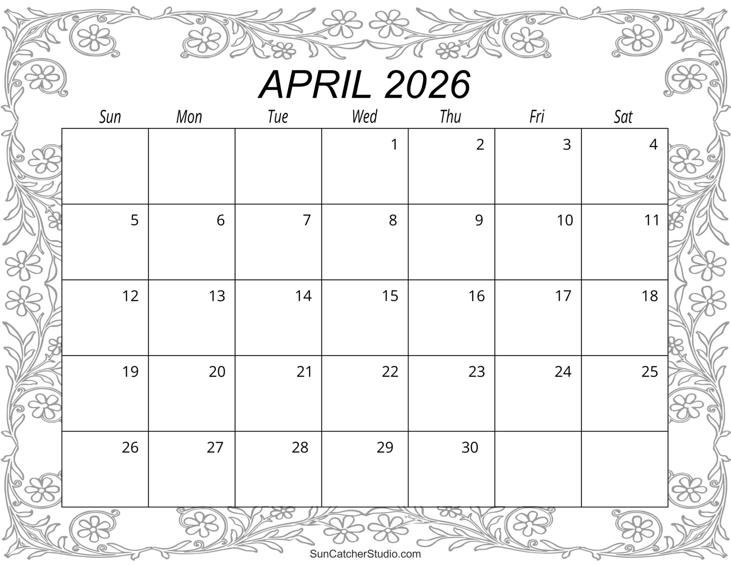 April 2026 Calendar Printable Pdf