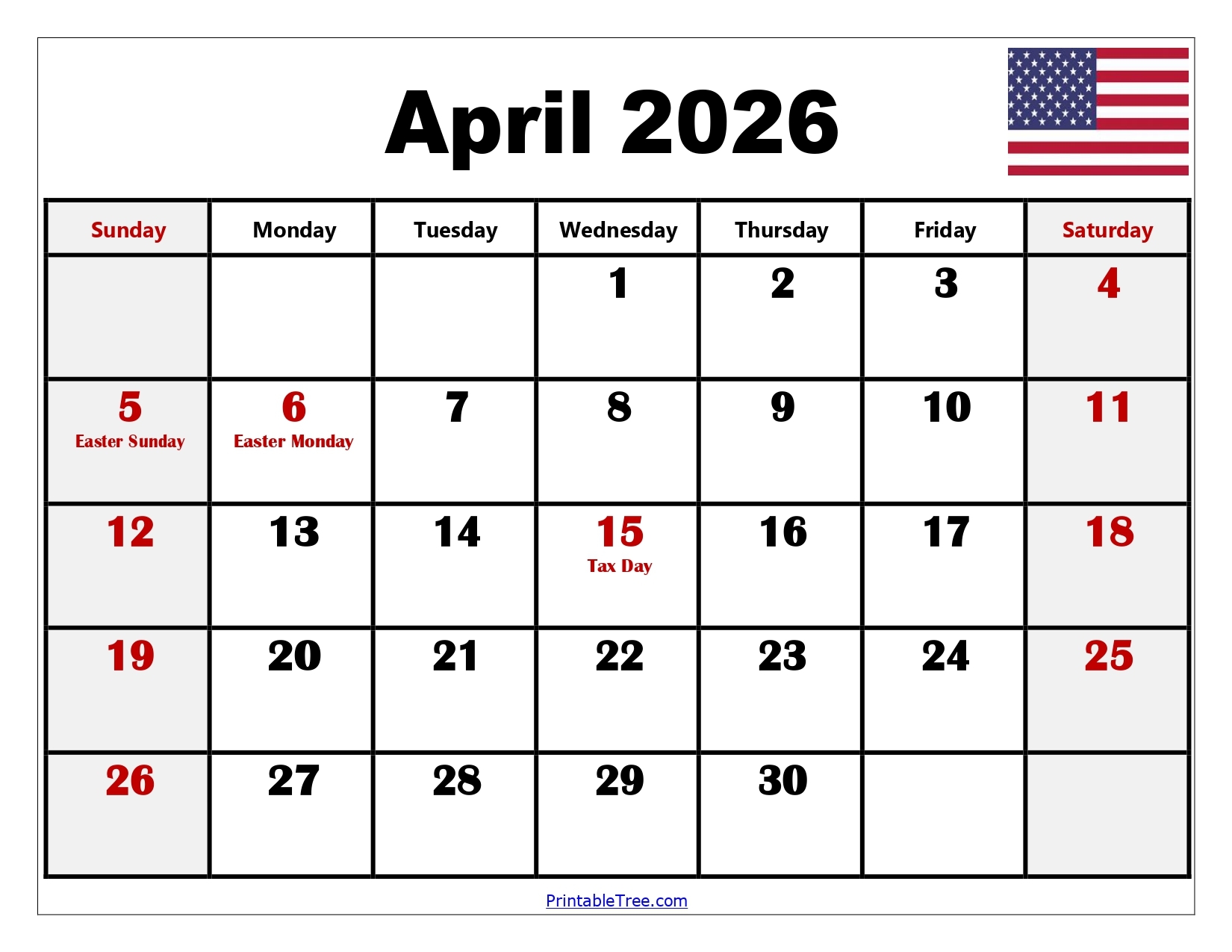 Blank April 2026 Calendar Printable Pdf
