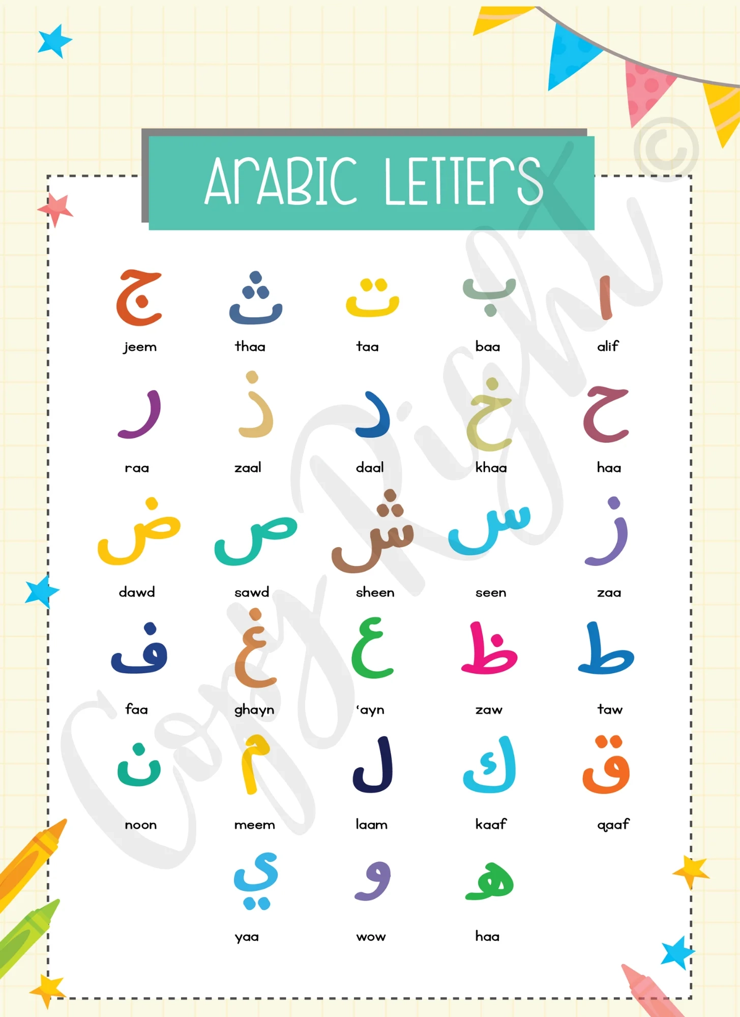 Arabic Letters Poster Arabic Alphabets Zill Noorain Publishers