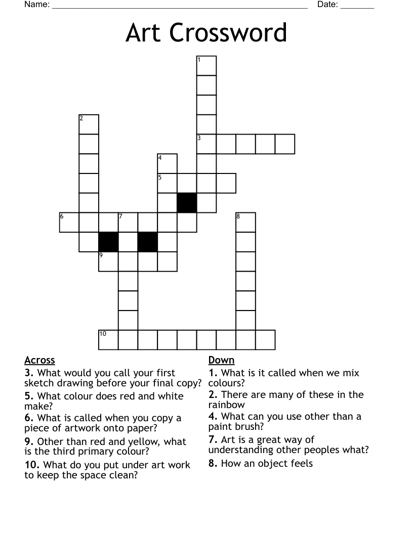 Crossword Puzzles For Art Class Printable