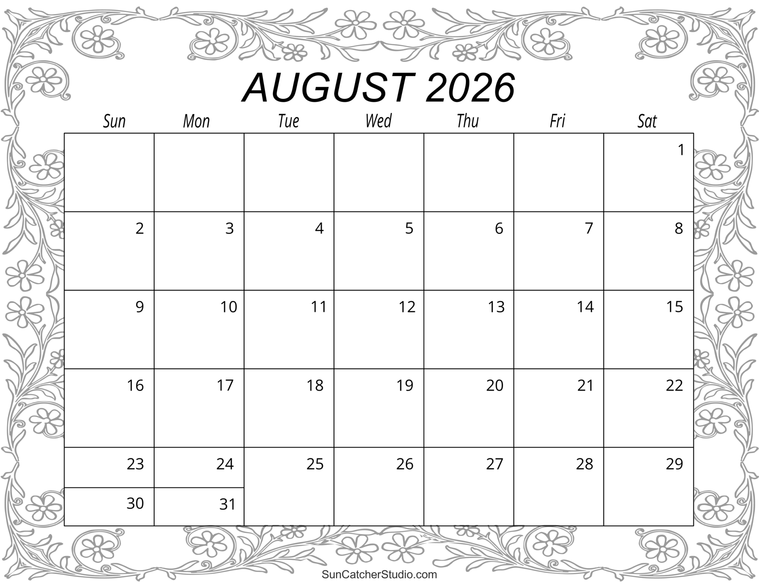 Blank Calendar For August 2026