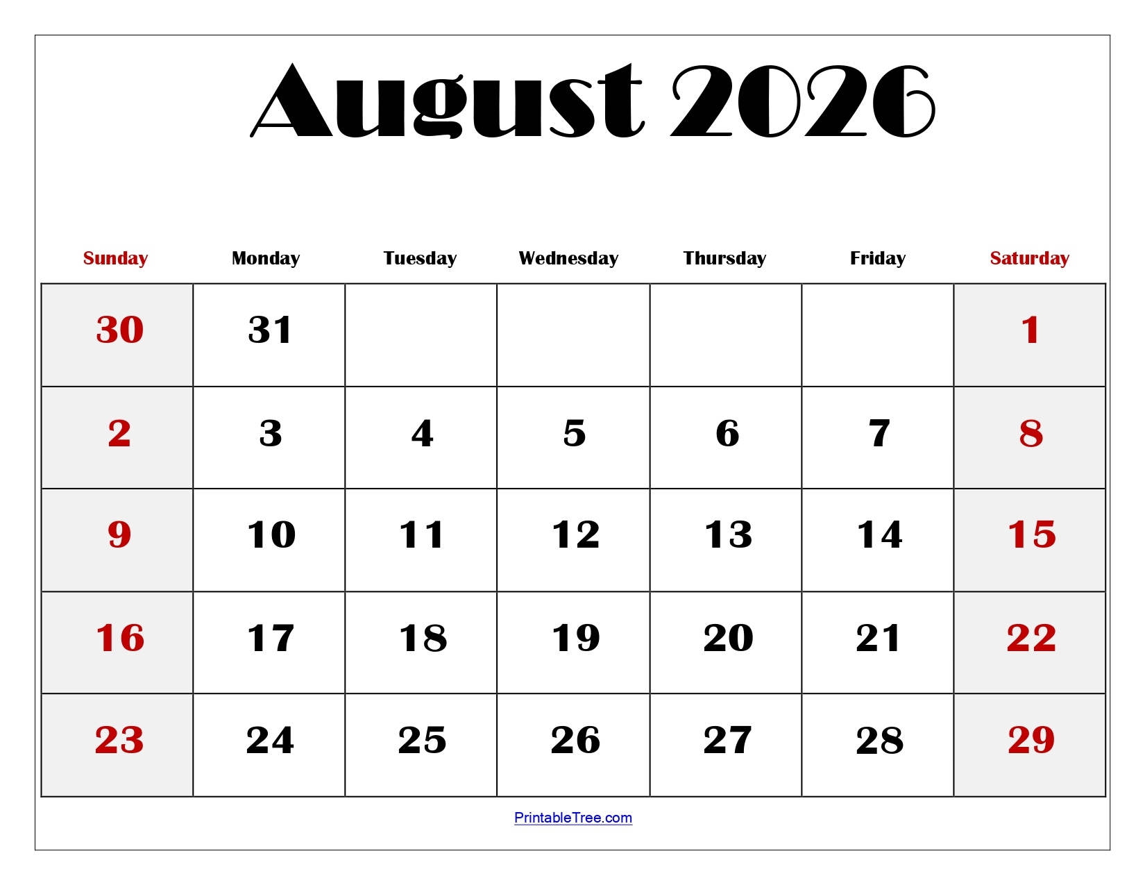 August 2026 November 2027 Calendar Printable