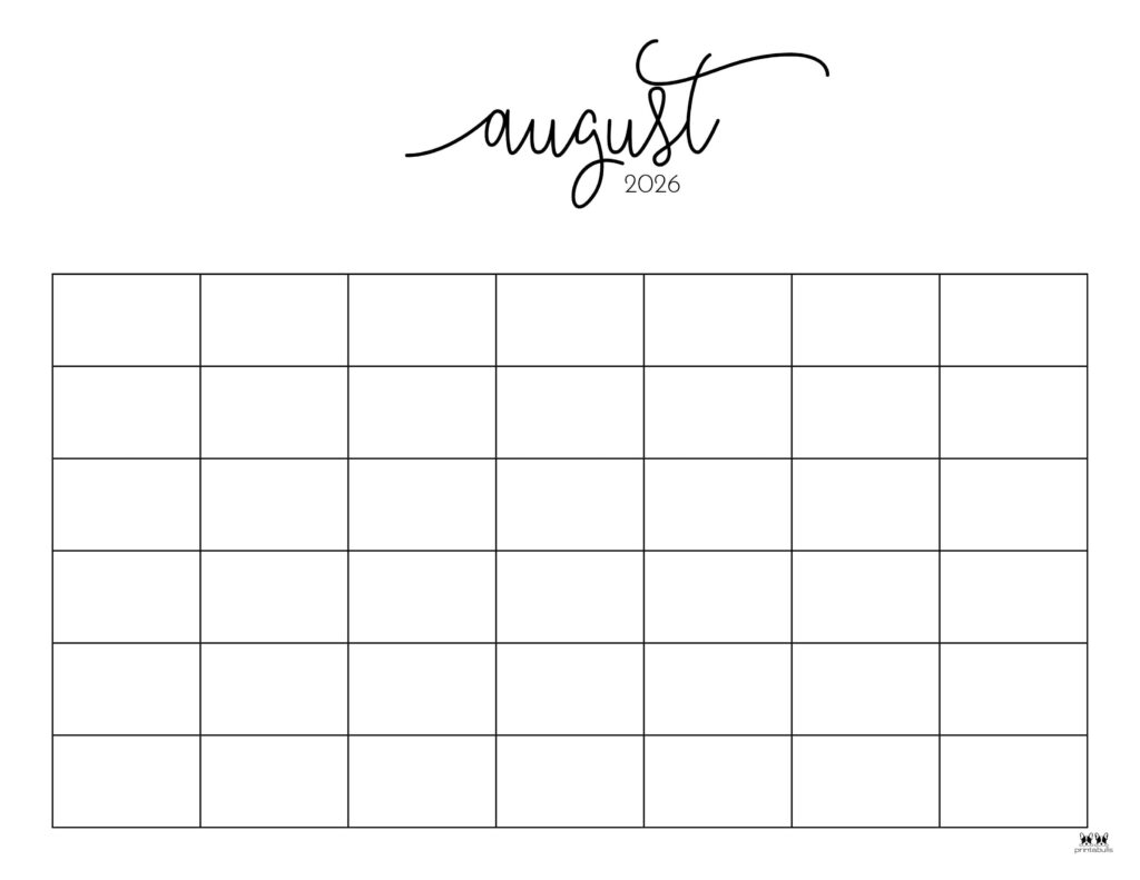 Blank August Calendar 2026 Printable