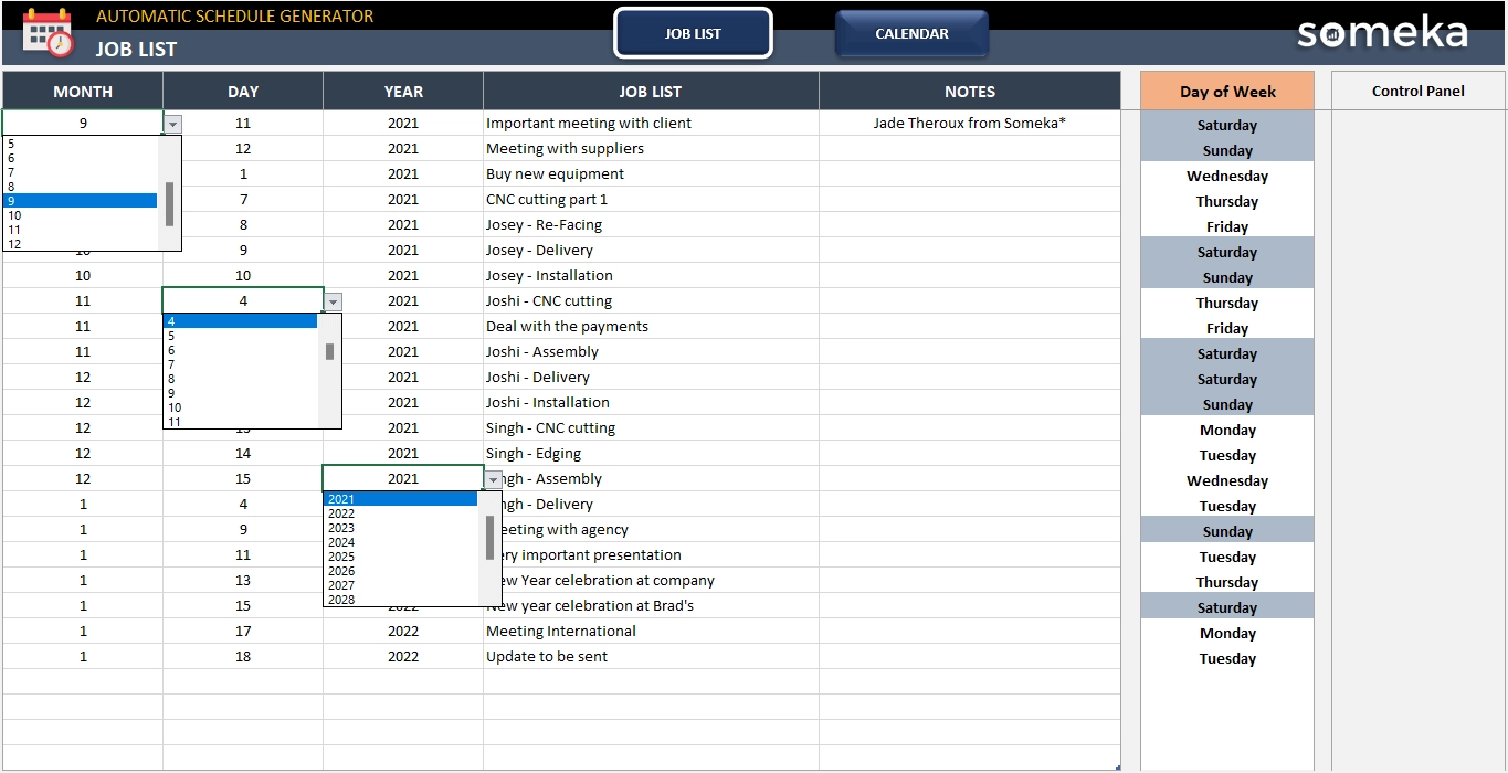 Automatic Schedule Generator Excel Template