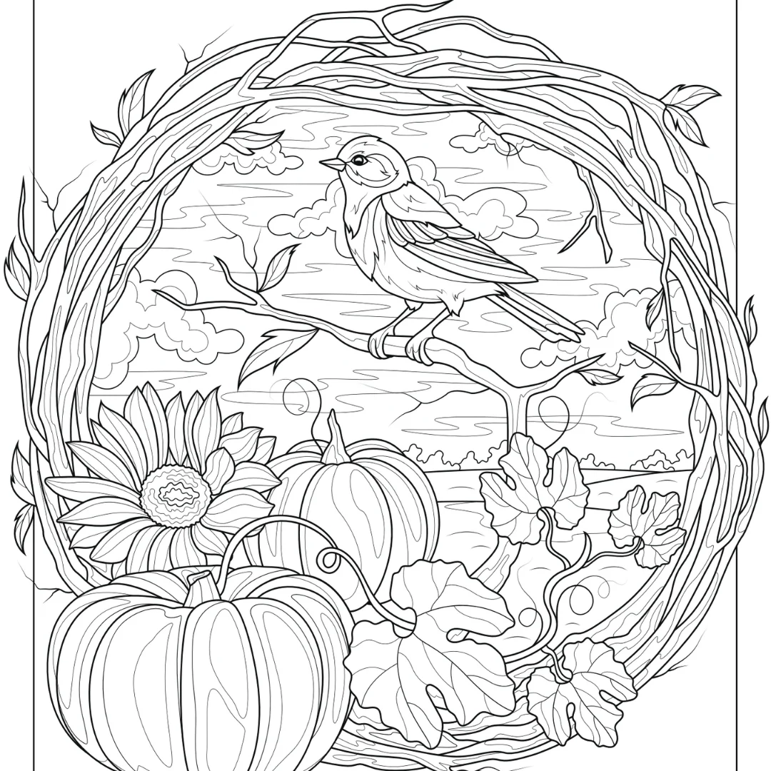 Autumn Wreath Colouring Page Castle Arts