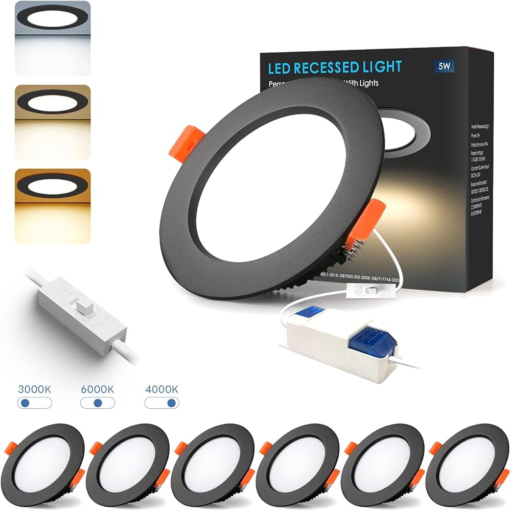 BAGZY LED Einbaustrahler 230V Dimmbar 5W Schwarz Spots Flach IP44 Bad Einbauleuchten 500lm Warmwei 3000K Neutralwei 4000K Kaltwei 6000K Deckenspots 