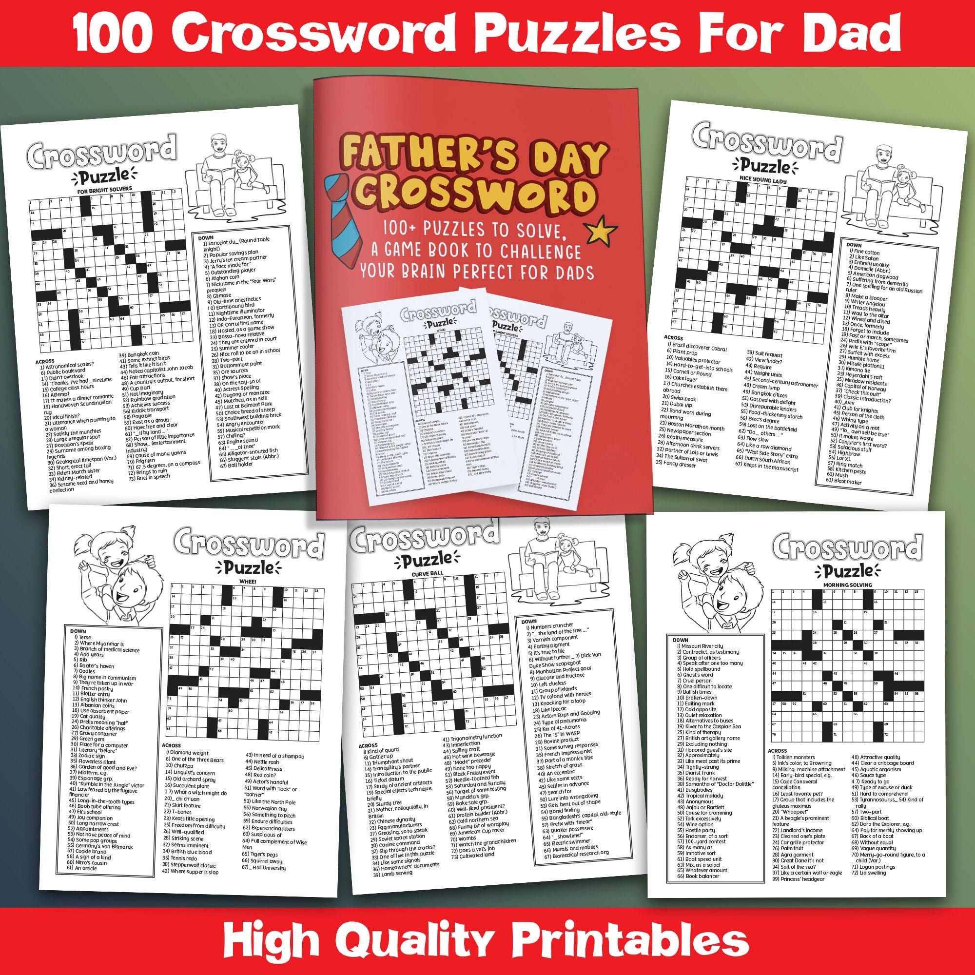BEST VALUE Fathers Day Crossword Instant Download 100 Puzzles To 