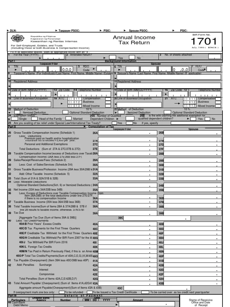 BIR Form No 1701 PDF Income Tax Tax Deduction