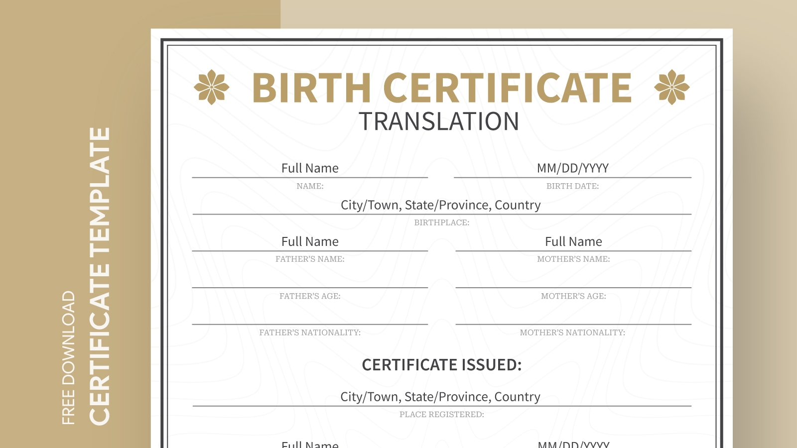 Printable Birth Certificate Translation Template