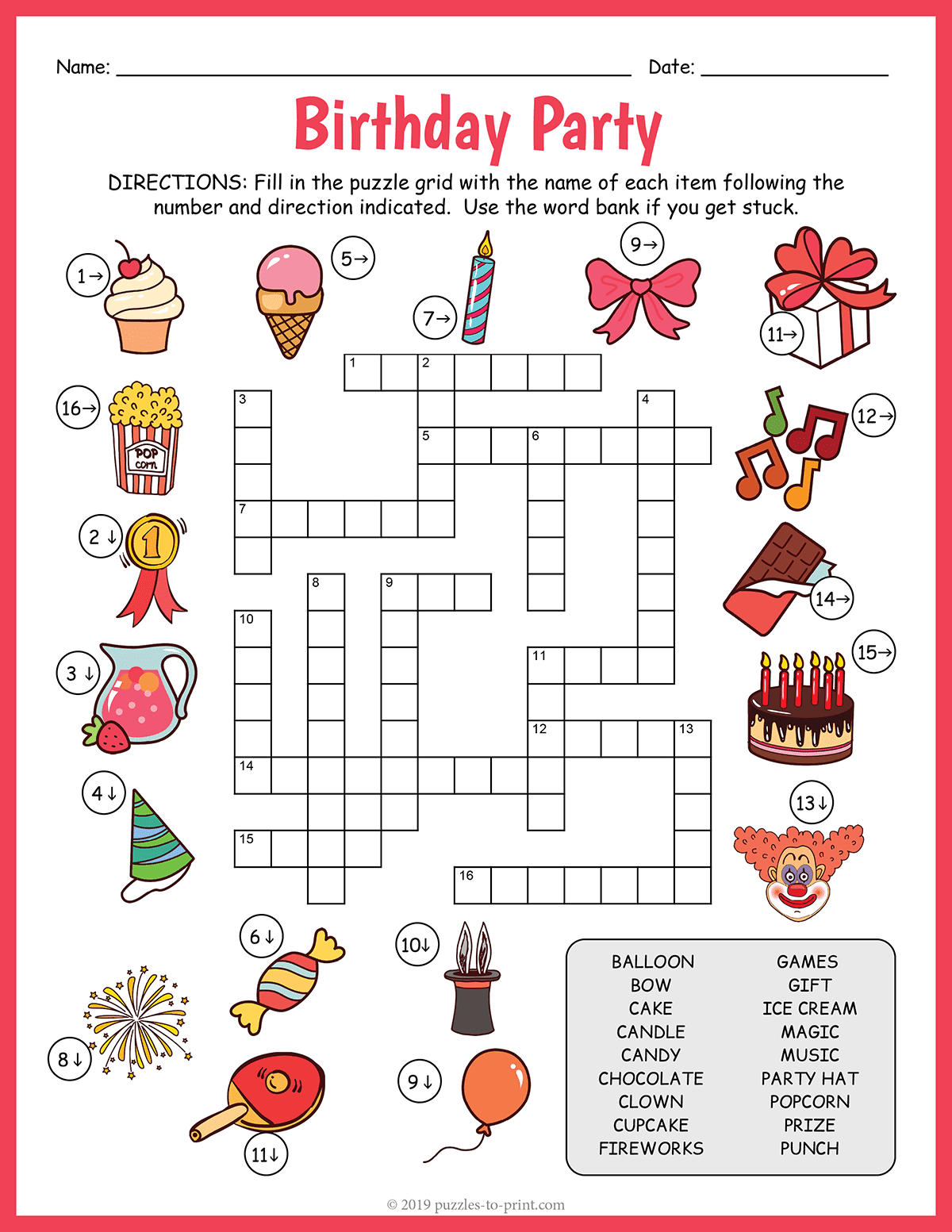 Printable Humorous Birthday Crossword Puzzles
